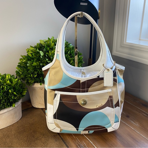 Coach Y2K Scraf Print Ergo 2006 Turquoise Khaki Brown HTF - Picture 17 of 17